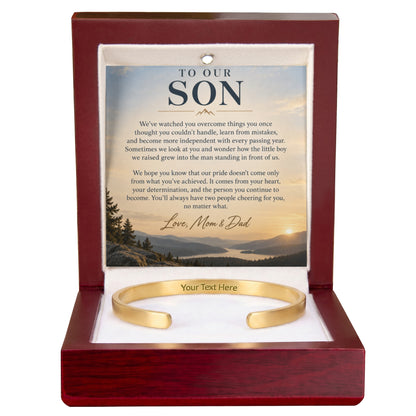 To Our Son – Personalized Engraved Cuff Bracelet from Mom & Dad