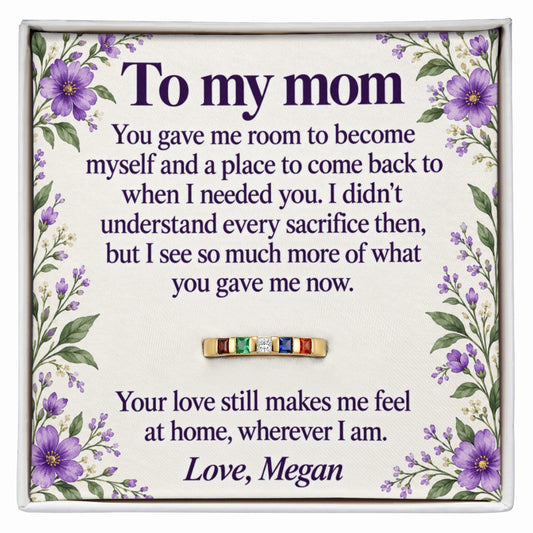 To My Mom Personalized Birthstone Ring – Floral Message Card Gift