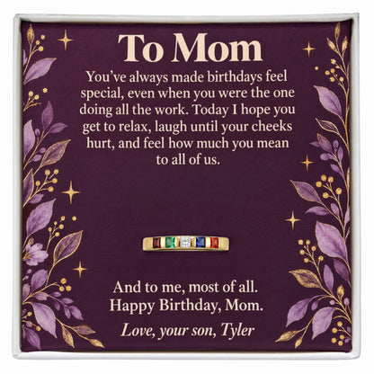 Birthday Birthstone Ring for Mom – Personalized Message Card Gift