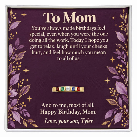 Birthday Birthstone Ring for Mom – Personalized Message Card Gift