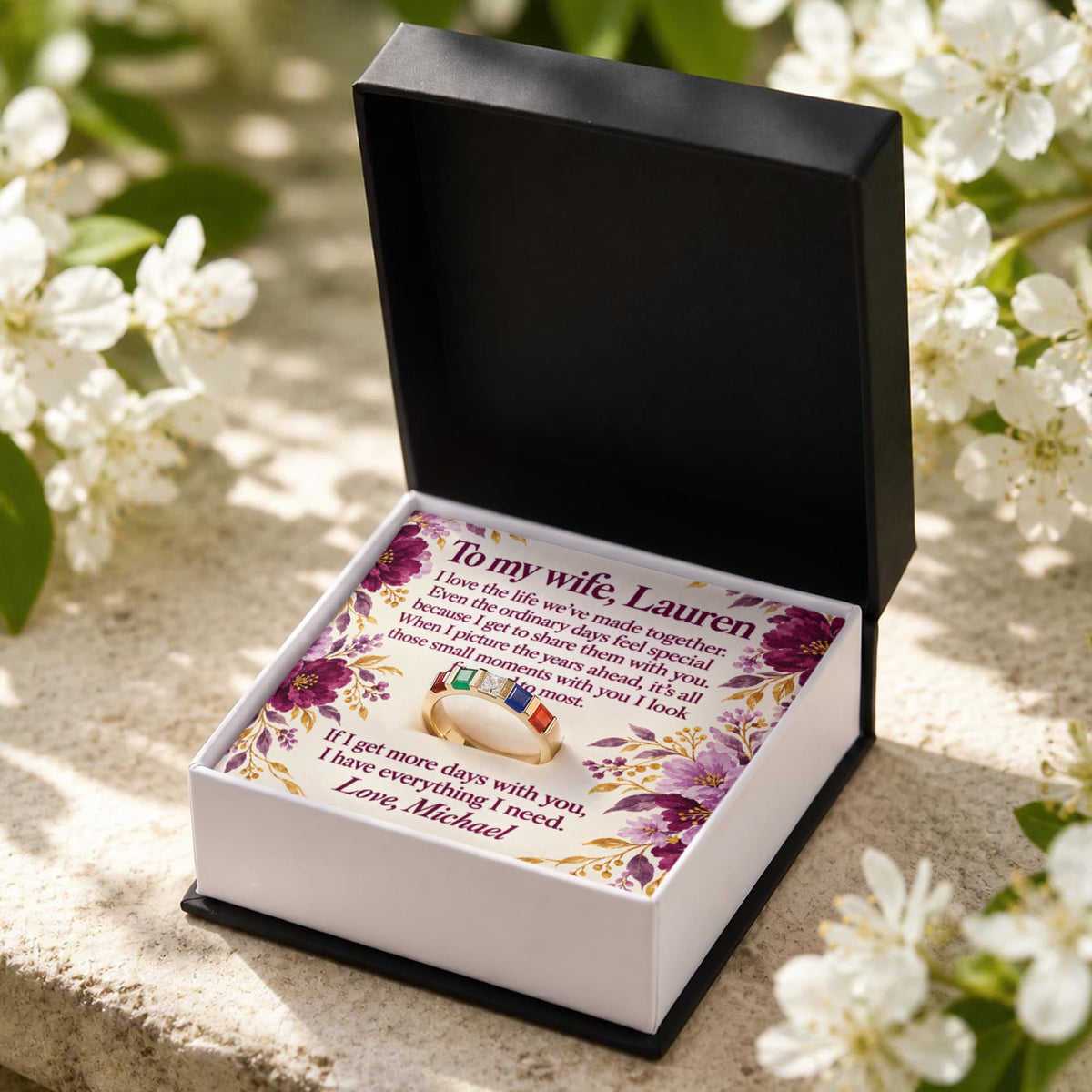 To My Wife Personalized Birthstone Ring – Custom Name Message Card
