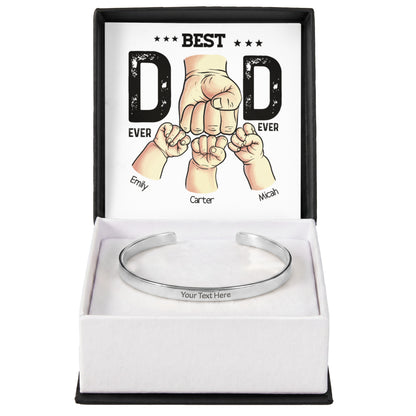 Best Dad Ever Personalized Kids Fist Bump Engraved Cuff Bracelet Gift Set