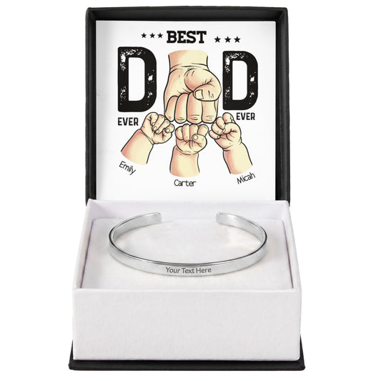 Best Dad Ever Personalized Kids Fist Bump Engraved Cuff Bracelet Gift Set