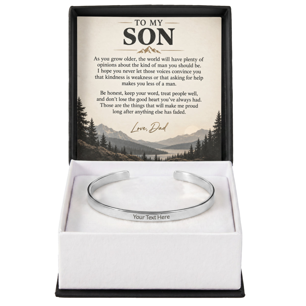 To My Son – Personalized Engraved Cuff Bracelet from Dad
