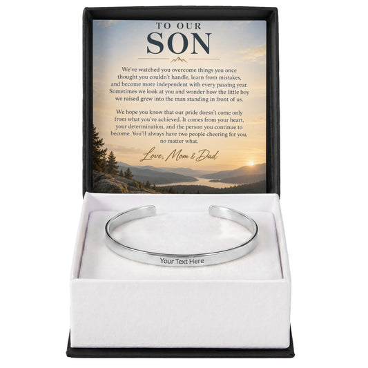 To Our Son – Personalized Engraved Cuff Bracelet from Mom & Dad