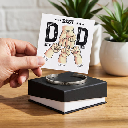 Best Dad Ever Personalized Kids Fist Bump Engraved Cuff Bracelet Gift Set