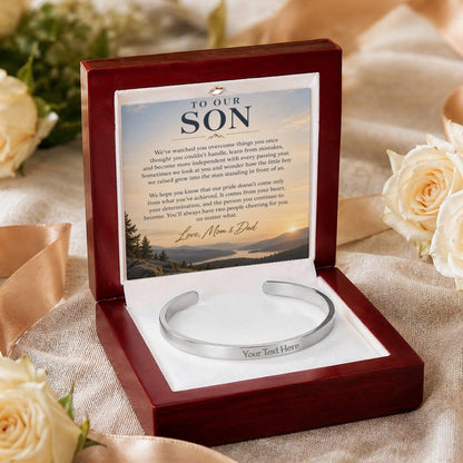 To Our Son – Personalized Engraved Cuff Bracelet from Mom & Dad
