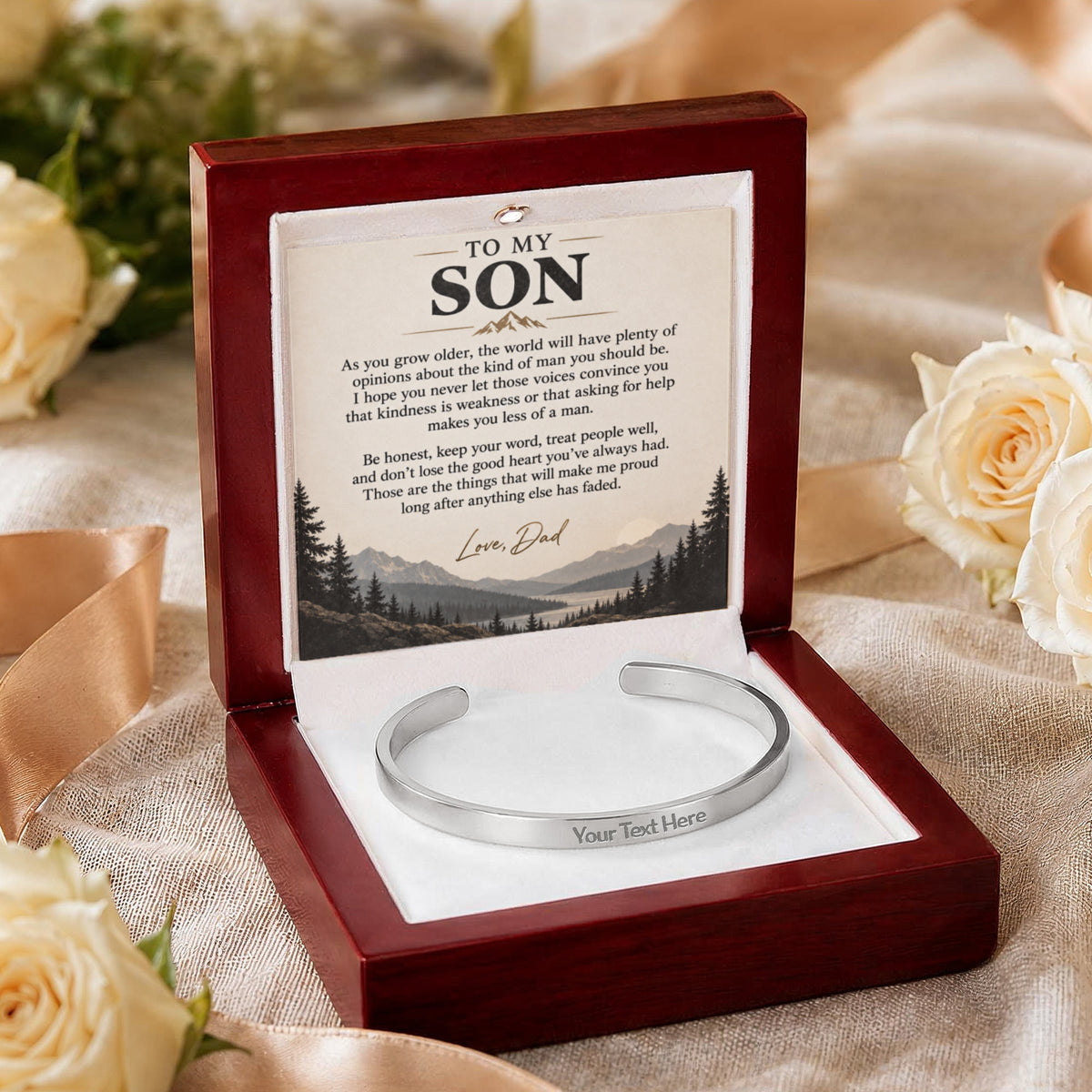 To My Son – Personalized Engraved Cuff Bracelet from Dad