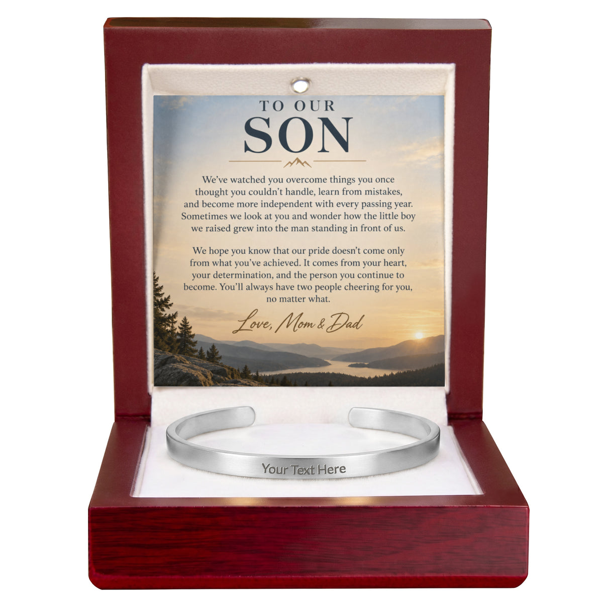To Our Son – Personalized Engraved Cuff Bracelet from Mom & Dad