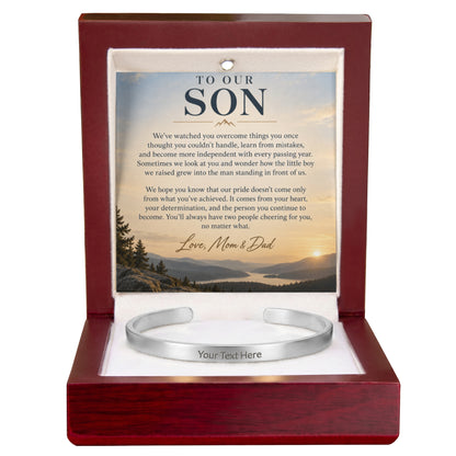 To Our Son – Personalized Engraved Cuff Bracelet from Mom & Dad