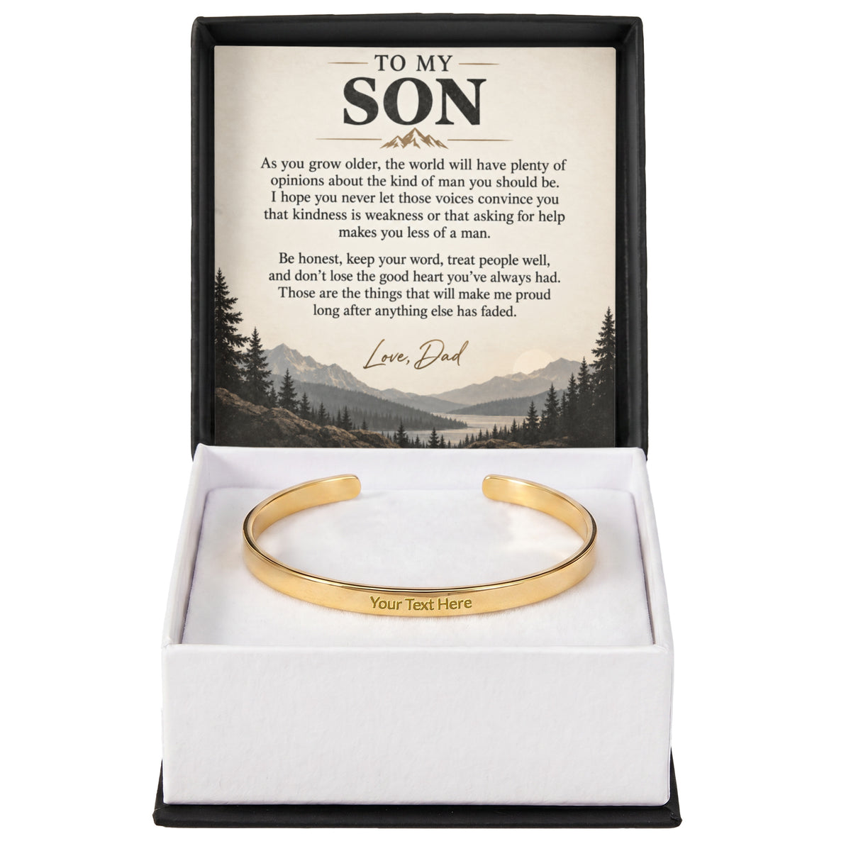 To My Son – Personalized Engraved Cuff Bracelet from Dad