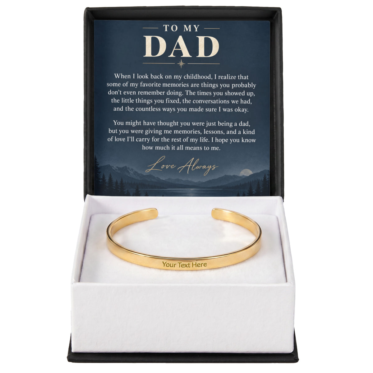 To My Dad – Personalized Engraved Cuff Bracelet with Heartfelt Message Card
