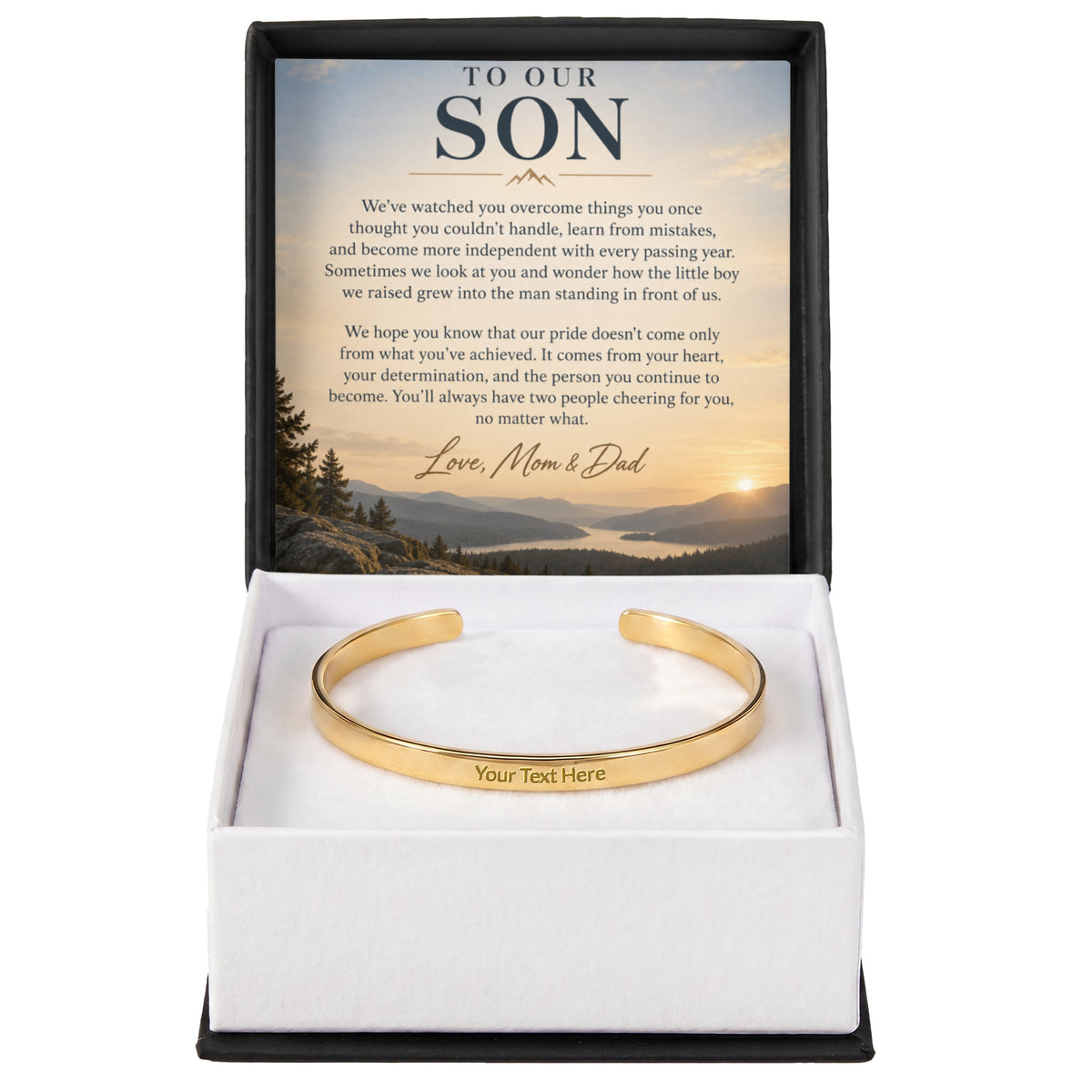 To Our Son – Personalized Engraved Cuff Bracelet from Mom & Dad
