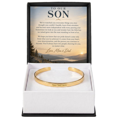 To Our Son – Personalized Engraved Cuff Bracelet from Mom & Dad
