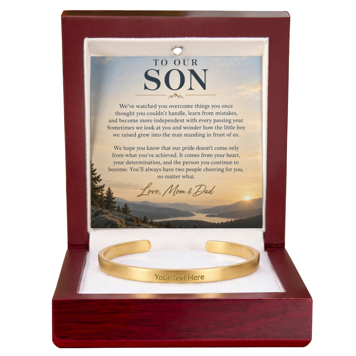 To Our Son – Personalized Engraved Cuff Bracelet from Mom & Dad