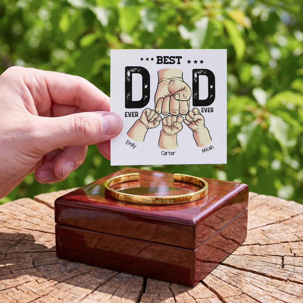 Best Dad Ever Personalized Kids Fist Bump Engraved Cuff Bracelet Gift Set