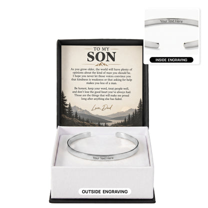 Personalized cuff bracelet with custom engraving and gift box