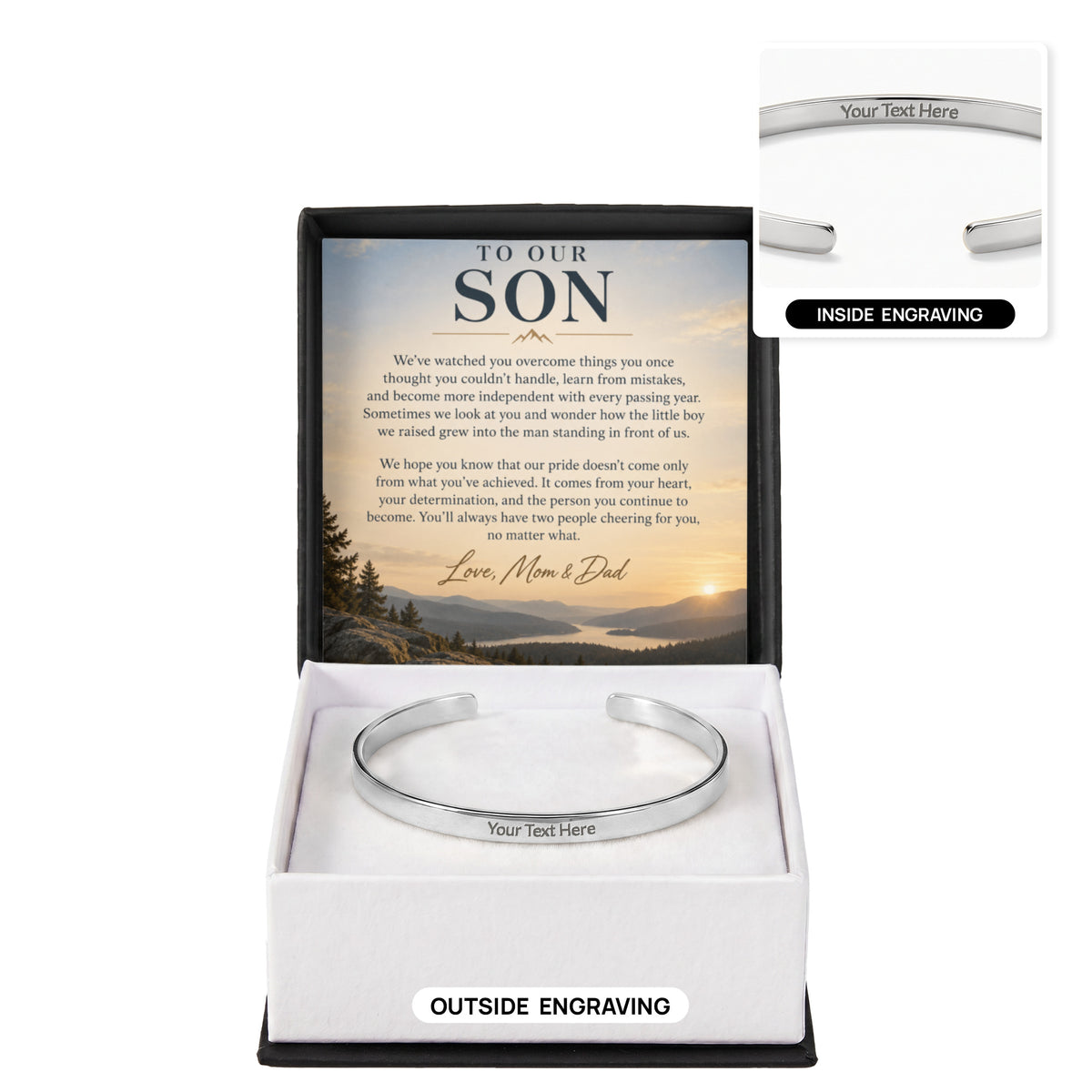 To Our Son – Personalized Engraved Cuff Bracelet from Mom & Dad