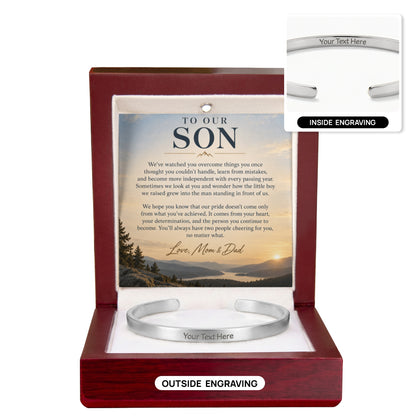 To Our Son – Personalized Engraved Cuff Bracelet from Mom & Dad