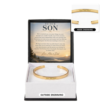 To Our Son – Personalized Engraved Cuff Bracelet from Mom & Dad