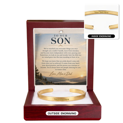 To Our Son – Personalized Engraved Cuff Bracelet from Mom & Dad