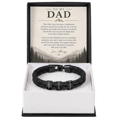 To My Dad – Personalized Engraved Name Bracelet with Heartfelt Message Card