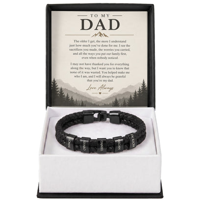 To My Dad – Personalized Engraved Name Bracelet with Heartfelt Message Card