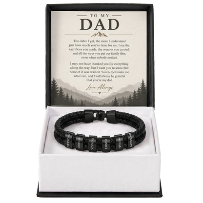 To My Dad – Personalized Engraved Name Bracelet with Heartfelt Message Card