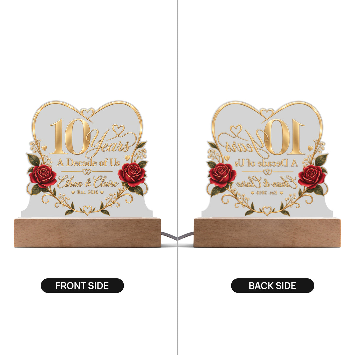 Personalized 10th Anniversary LED Acrylic Plaque – A Decade of Us