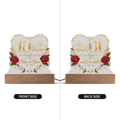 Personalized 10th Anniversary LED Acrylic Plaque – A Decade of Us