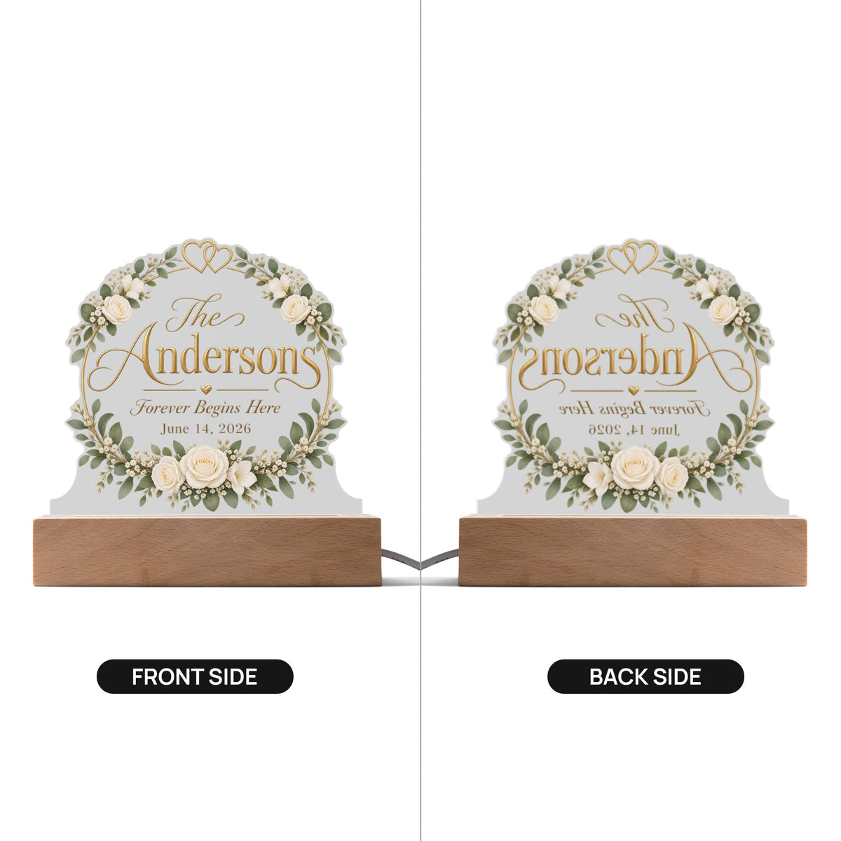 Personalized Wedding LED Acrylic Plaque – Forever Begins Here