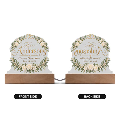 Personalized Wedding LED Acrylic Plaque – Forever Begins Here