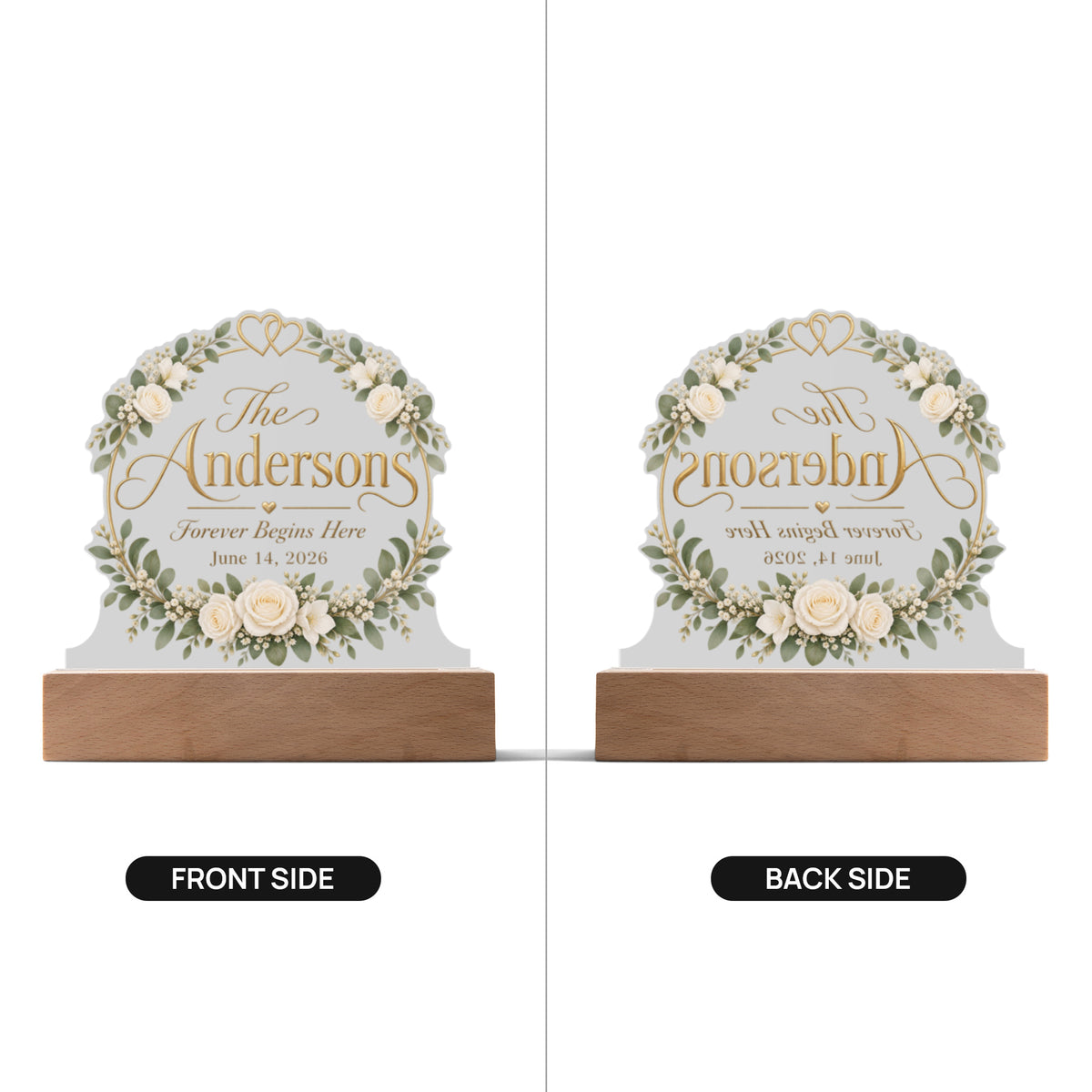 Personalized Wedding LED Acrylic Plaque – Forever Begins Here
