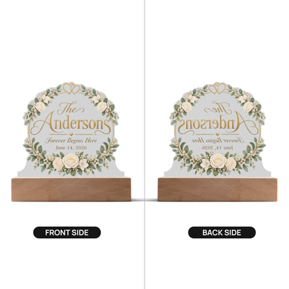 Personalized Wedding LED Acrylic Plaque – Forever Begins Here