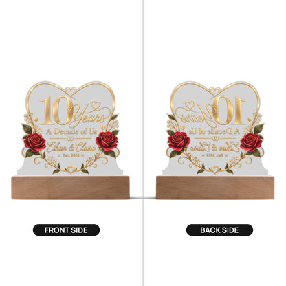 Personalized 10th Anniversary LED Acrylic Plaque – A Decade of Us