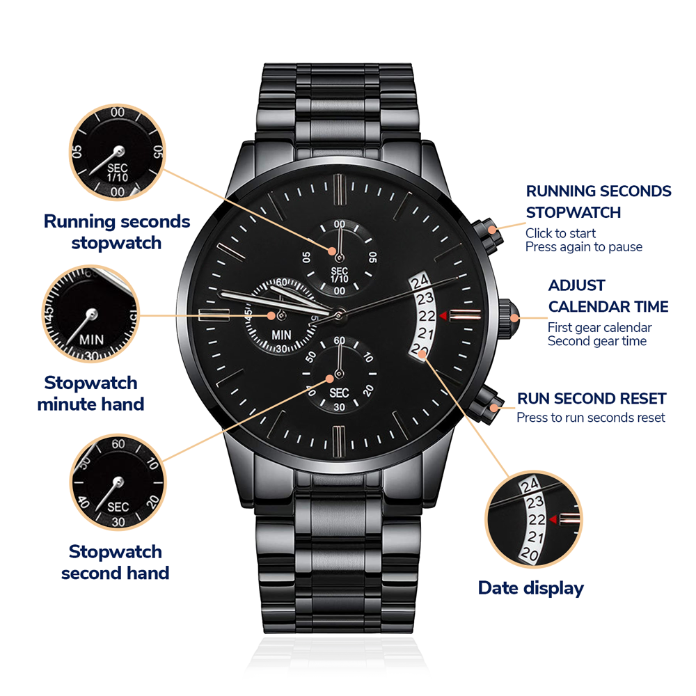 Thankful for Every Memory Engraved Black Chronograph Watch – A Gift for Him