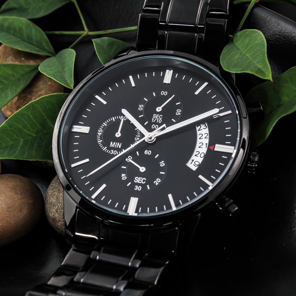 Thankful for Every Memory Engraved Black Chronograph Watch – A Gift for Him