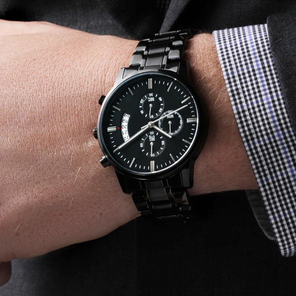 Thankful for Every Memory Engraved Black Chronograph Watch – A Gift for Him