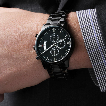 Thankful for Every Memory Engraved Black Chronograph Watch – A Gift for Him