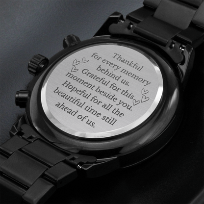 Thankful for Every Memory Engraved Black Chronograph Watch – A Gift for Him
