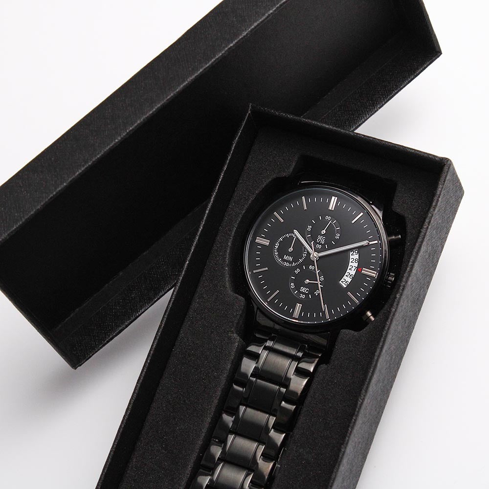 Thankful for Every Memory Engraved Black Chronograph Watch – A Gift for Him