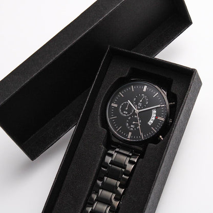 Thankful for Every Memory Engraved Black Chronograph Watch – A Gift for Him