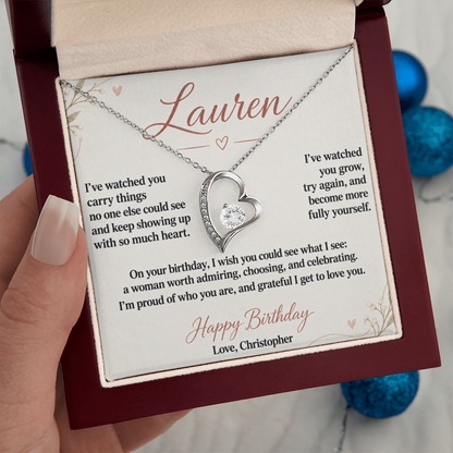 Proud of the Woman You Are Birthday Necklace for Her – Personalized Forever Love Heart