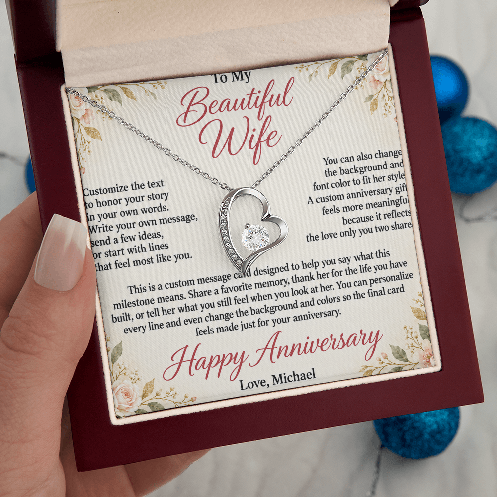 Personalized Anniversary Necklace for Wife – Forever Love Custom Message Card
