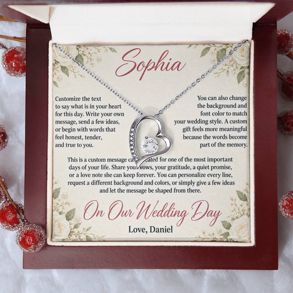 Personalized Wedding Day Necklace for Her – Forever Love Custom Message Card