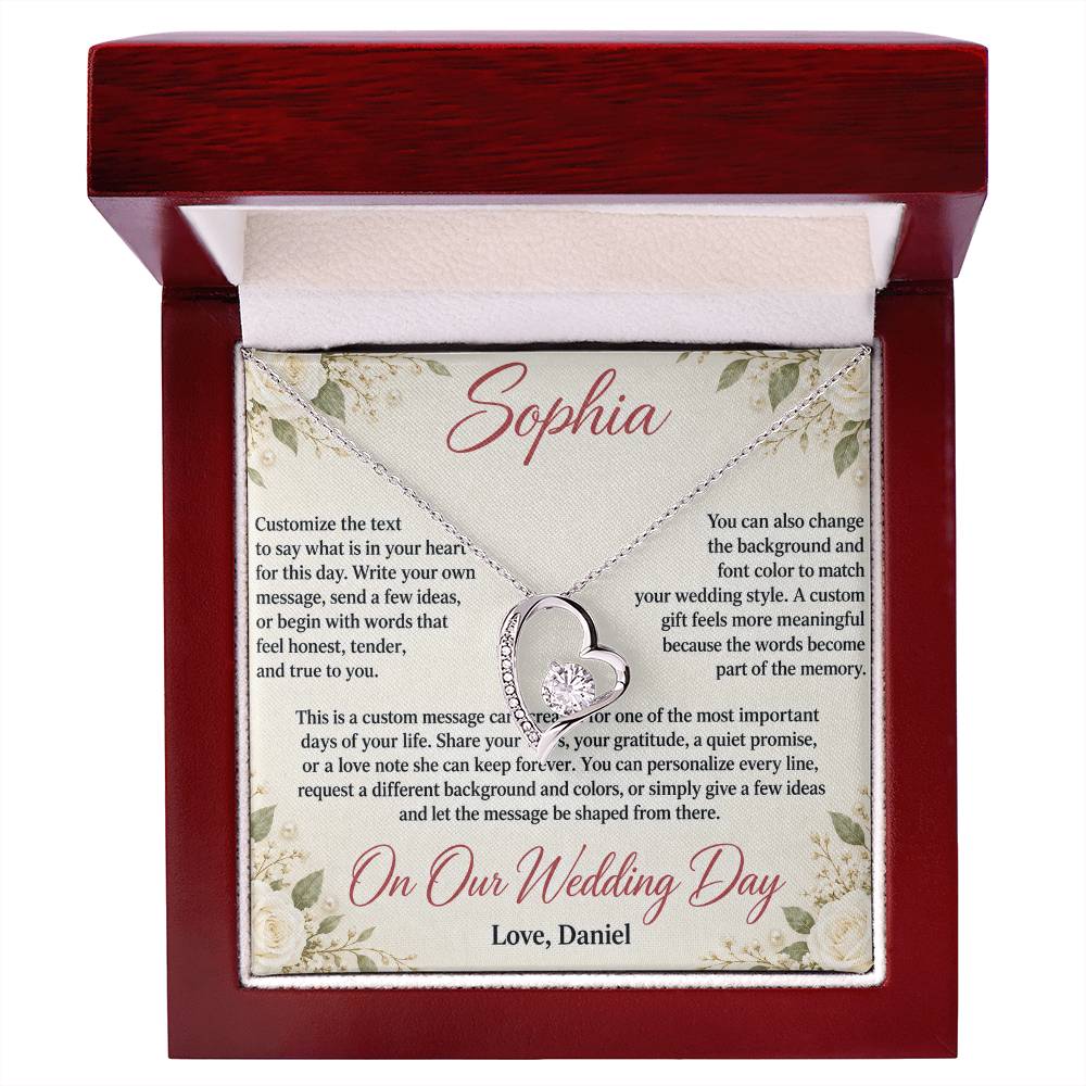 Personalized Wedding Day Necklace for Her – Forever Love Custom Message Card