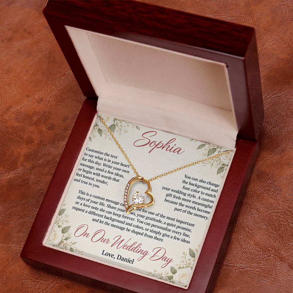 Personalized Wedding Day Necklace for Her – Forever Love Custom Message Card