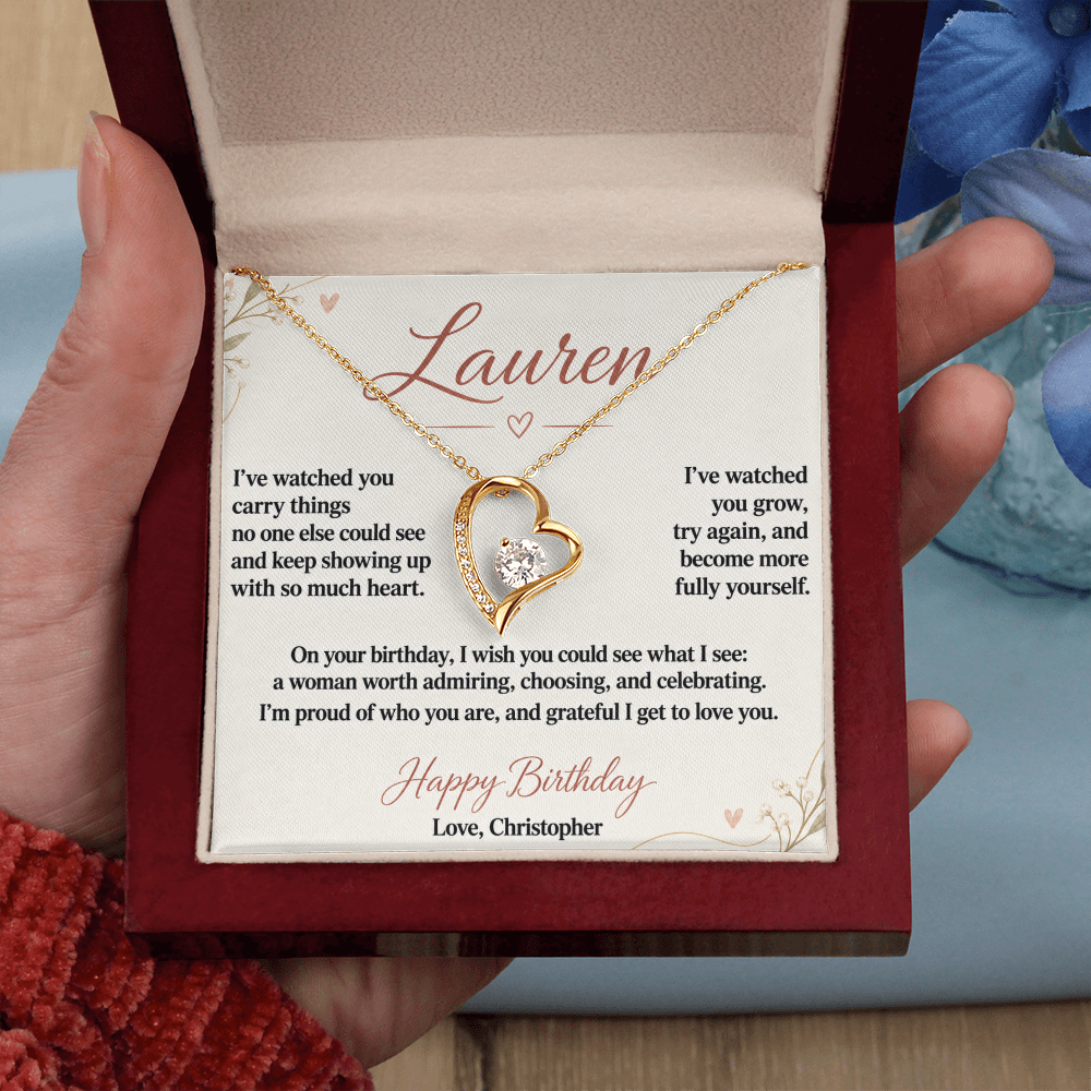 Proud of the Woman You Are Birthday Necklace for Her – Personalized Forever Love Heart