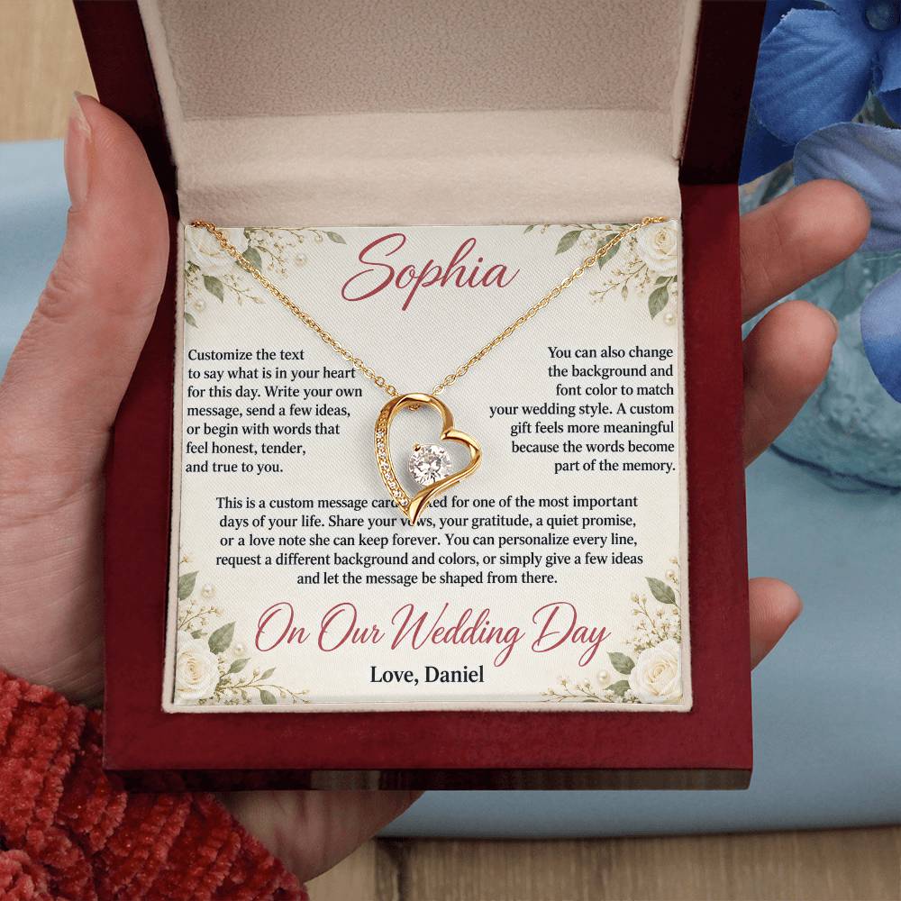 Personalized Wedding Day Necklace for Her – Forever Love Custom Message Card