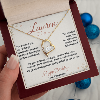 Proud of the Woman You Are Birthday Necklace for Her – Personalized Forever Love Heart